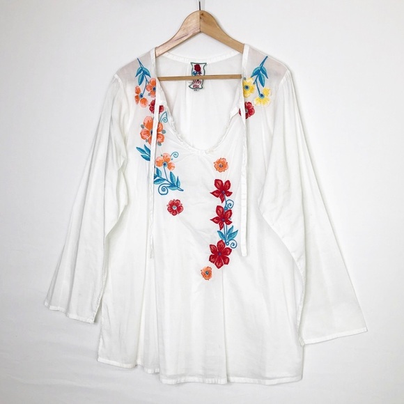 Johnny Was White embroidered BoHo tunic blouse - Picture 9 of 9